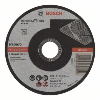 Bosch Disc de taiere drept Standard for Inox - Rapido WA 60 T BF, 125mm, 22,23mm, 1 - 3165140658300