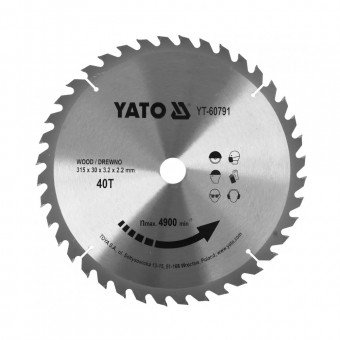Disc circular pentru lemn Yato YT-60791, 315X40TX30mm