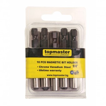 Set 10 adaptoare magnetice biti, Topmaster 330348, prindere hexagonala 1/4, lungime 60 mm