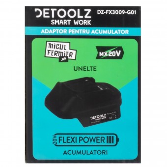Adaptor Detoolz utilizare acumulator FlexiPower - echipamente Micul Fermier (compatibil Makita LXT)