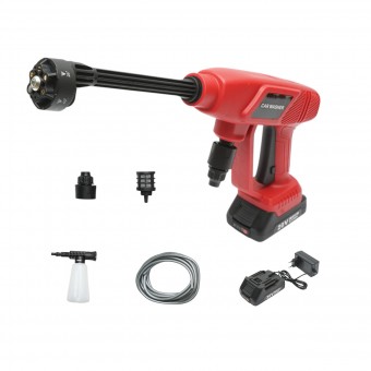 Aparat de spalat cu presiune portabil, 2 acumulatori 20V, 2Ah Li-ion, 180W, 10 bar, debit 3 L/min, rezervor spuma 400ml, cap rotativ 6 functii