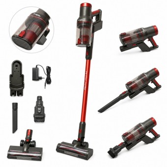 Aspirator vertical 2 in 1 fara fir 350W, putere aspirare 27 kPa, baterie Li-ion 2200mAh, recipient praf 0.8L, ecran tactil, perie iluminata LED, tehnologie ciclonica Breckner Germany