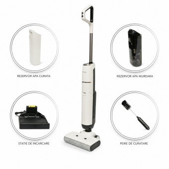 Aspirator vertical fara fir cu mop 200W, putere aspirare 18000Pa, baterie 5000mAh, rezervor apa 2x600ml, functie voce, ecran digital Breckner Germany