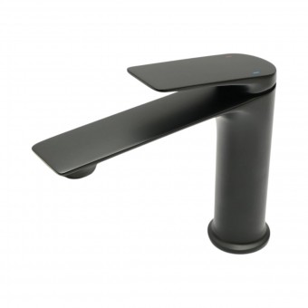 Baterie lavoar baie Premium din cupru, pipa lunga, design rotund, monocomanda, negru mat, furtunuri incluse