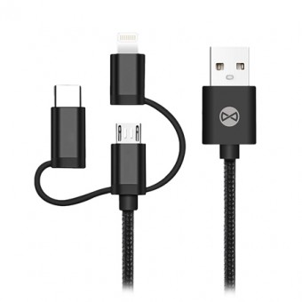 CABLU 3IN1 USB-LIGHTNING-UCB-C-MICRO USB 1M 1.5A - NEGRU