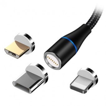 CABLU MAGNETIC 3IN1 USB-C/LIGHTNING/MICRO USB 1M 3A - NEGRU