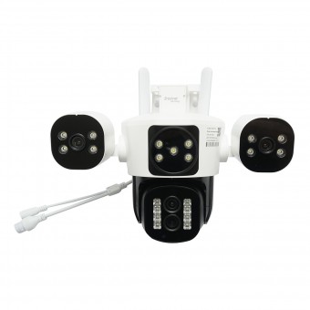 Camera de supraveghere 4 lentile, 3 obiective 16 MP, WIFI 2.4GHz, rotire 360 grade PTZ cu senzor de miscare, zoom 10X, alarma, IR night vision, detectie umana si aplicatie IPC360 Home