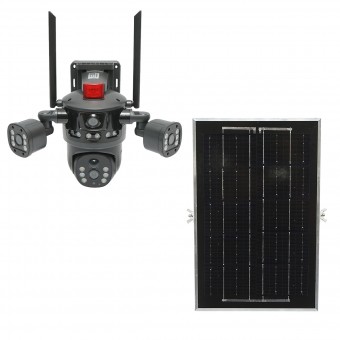 Camera supraveghere Ai 4G, WIFI 2.4GHz cu 4 obiective, panou solar 8W, rotativa 360 PTZ, detectie umana, infrarosu, alarma si aplicatie V380 Pro