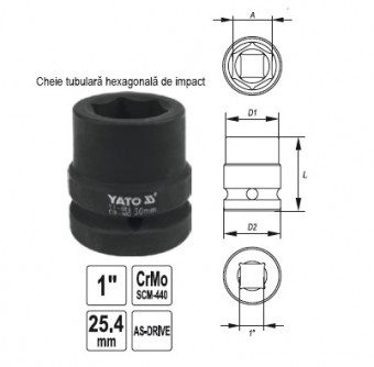 Cheie hexagonala de impact 1, 24-50mm, Yato