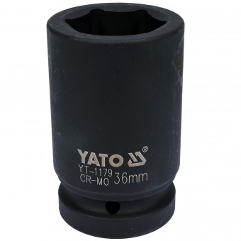 Cheie tubulara hexagonala adanca de impact Yato YT-1179, 36 mm, prindere patrat 1, Cr-Mo