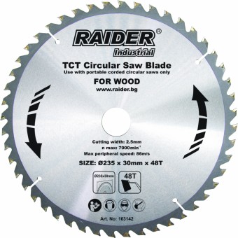 Disc circular pentru taiere lemn Raider 163142, dimensiune 235x30mm 48T TCT