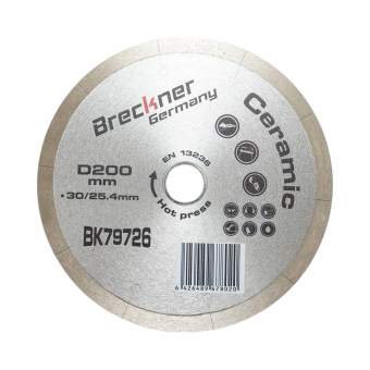 Disc diamantat continuu fractionat 200x30/25.4mm, segment 10mm pentru gresie, faianta, ceramica dura, marmura Breckner Germany