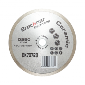 Disc diamantat continuu fractionat 250x30/25.4mm, segment 10mm pentru gresie, faianta, ceramica dura, marmura Breckner Germany
