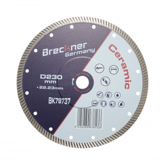 Disc diamantat turbo 230x22.23mm, segment 10mm pentru gresie, faianta, ceramica dura, marmura, granit Breckner Germany