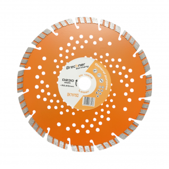 Disc diamantat turbo segmentat 230x22.23mm, segment 10mm pentru beton armat, pavele, boltari, piatra dura Breckner Germany