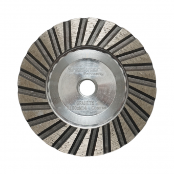 Disc diamantat turbo segmentat tip cupa 100mm, filet M14, grosier din aluminiu pentru slefuire granit Breckner Germany