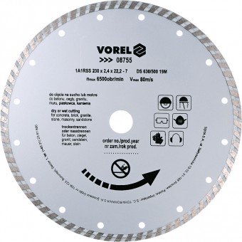 Disc diamantat turbo Vorel 08755, diametru 230mm, pentru beton armat