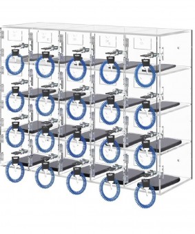 Dulap depozitare telefoane, 20 sloturi, 20 chei, Transparent, Acril, 53 x 18 x 42.5 cm
