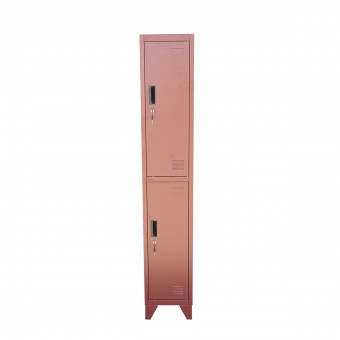 Dulap metalic fiset dublu tip vestiar maro cu 2 usi securizate si 6 rafturi 1700x300x450mm