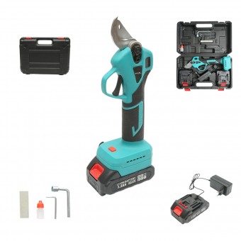 Foarfeca electrica de gradina cu 2 acumulatori 21V, 1.5Ah Li-Ion, brushless, diametru taiere 0-25mm, buton siguranta Breckner Germany