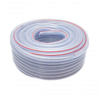 Furtun gradina PVC transparent 1/2 inch, PN7 bar, 13x17mm cu insertie textila impletita, certificat FDA pentru uz alimentar 50m/rola