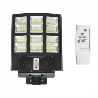 Lampa solara LED 600W cu panou solar 18W, baterie LiFePO4 3.2V/15Ah, 6500K, 2090lm, senzor de miscare, telecomanda IP65 Breckner Germany