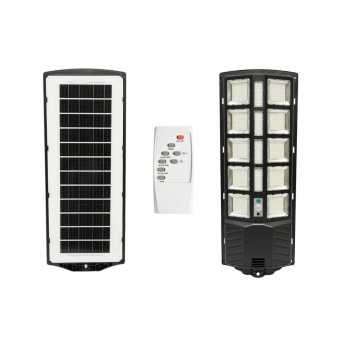 Lampa solara LED iluminat stradal 300W cu panou solar 15W, baterie 12000mAh, senzor miscare, telecomanda, prindere stalp IP67 Breckner Germany