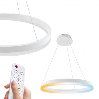 Lampa suspendata LED 53W 3CCT 3710 lm, rotunda, alba, dimabila, telecomanda