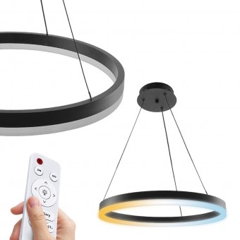 Lustra led 70 W, 3CCT, dimabil, Telecomanda, 4900 lm, Negru, 80x100 cm