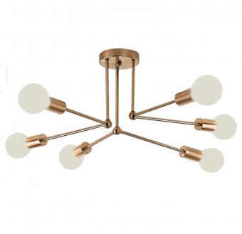 Lustra vintage 6 x E27, Auriu, IP20, 250 x 600 mm, max 6 x 18 W
