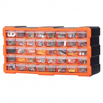 Organizator accesorii cu 40 sertare, Plastic, 49.5x16x25.5 cm