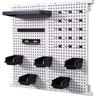 Organizator de perete pentru scule, Otel, carlige si rafturi, 2 x paneluri, dimensiune totala 814 x 814 m, max 150 kg