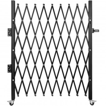 Poarta pliabila acordeon, Otel, Negru, 2 x roti, Latime extinsa 190 cm, Inaltime 124 cm