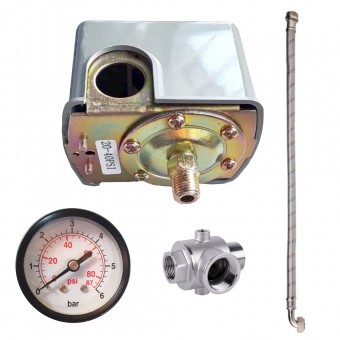Progarden Set accesorii hidrofor, presostat mecanic ��, manometru 0-12bar, racord 5 cai, racord flexibil