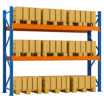 Raft depozitare paleti pe 3 niveluri, 29.7m lungime, 1m adancime, 3.2m inaltime, capacitate 99 paleti (9x11)