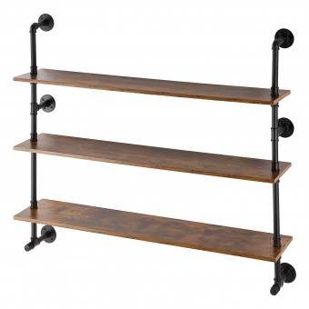 Raft metalic cu 3 x polite incluse din lemn, Vivatechnix Industrial, 1230 x 255 x 1075 mm
