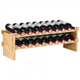 Raft pentru 18 de sticle de vin, Stivuibil, 2 niveluri, Vivatechnix Modular, 850x250x275 mm, Lemn bambus,  Maro