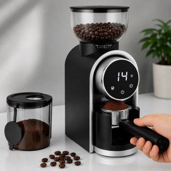 Rasnita electrica de cafea automata 150W, 220V, reglaj macinare 25 trepte, afisaj digital touch, capacitate 250g