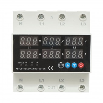 Releu digital trifazic 4P 63A 230V pentru monitorizare si protectie subtensiune, supratensiune Longroad