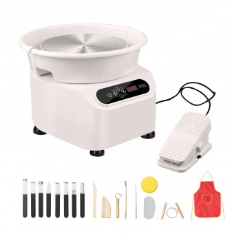 Roata de olarit profesionala electrica, cu pedala, 350 W, diametru placa 28 cm, Ecran tactil, 50-300 rpm, Alb, max 3 kg argila