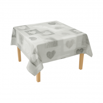 Rola fata de masa decorativa PVC 1.37x20m, grosime 0.18mm, textil 45 g/mp, model inimi gri Breckner Germany