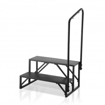 Scara portabila cu balustrada, 2 trepte, Otel, capacitate 200 kg, Negru, Inaltime 360 mm