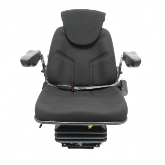 Scaun pentru tractor negru, reglabil cu cotiera, tetiera, centura si suspensie mecanica, latime sezut 455mm