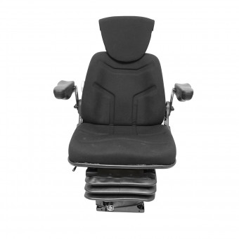 Scaun pentru tractor, negru, reglabil cu cotiera, tetiera si suspensie aer 12-24V