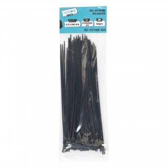 Set 100 bride plastic Detoolz 2.5x200mm, protectie UV, NEGRU