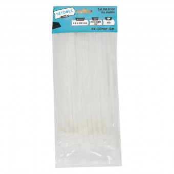 Set 100 bride plastic Detoolz 4.8x200mm , protectie UV, ALB