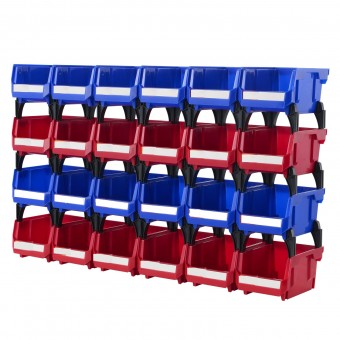 Set 24 cutii pentru organizare accesorii, Stivuibile, cleme incluse, Albastru/Rosu, 137 x 105 x 78 mm