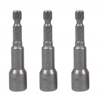 Set 3 tubulare Detoolz, prindere hexagonala 1/4, dimensiuni 10mm * 65mm, magnetice
