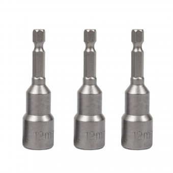 Set 3 tubulare Detoolz, prindere hexagonala 1/4, dimensiuni 12mm * 65mm, magnetice
