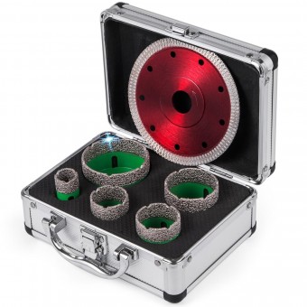 Set 5 carote diamantate si 1 disc taiere pentru gresie, 22-65 mm, prindere M14, umed sau uscat